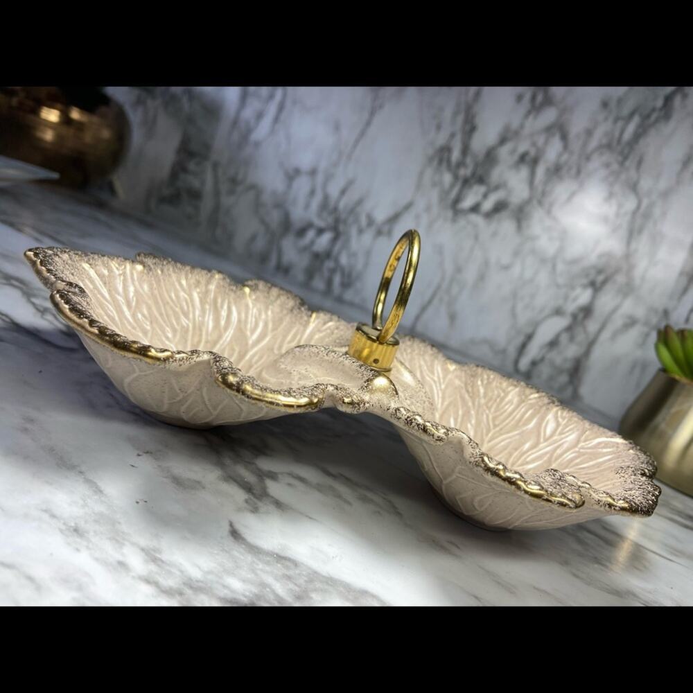 Vintage Boho Pink and Gold Leaf Dish - Picture 2 of 6